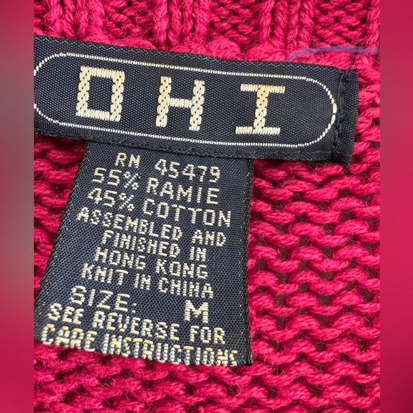 OHI Vintage Y2K Cable Knit Sweater Pink Deep V Neck Fit Sleeves slouchy style M - Picture 5 of 7
